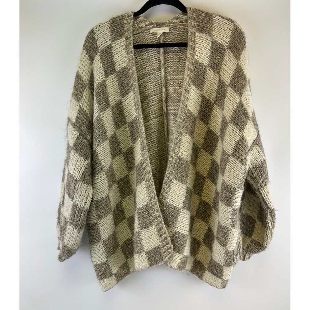 Grade And Gather Checkered Sweater Cardigan Open Chunky Heavy Knit Small Medium